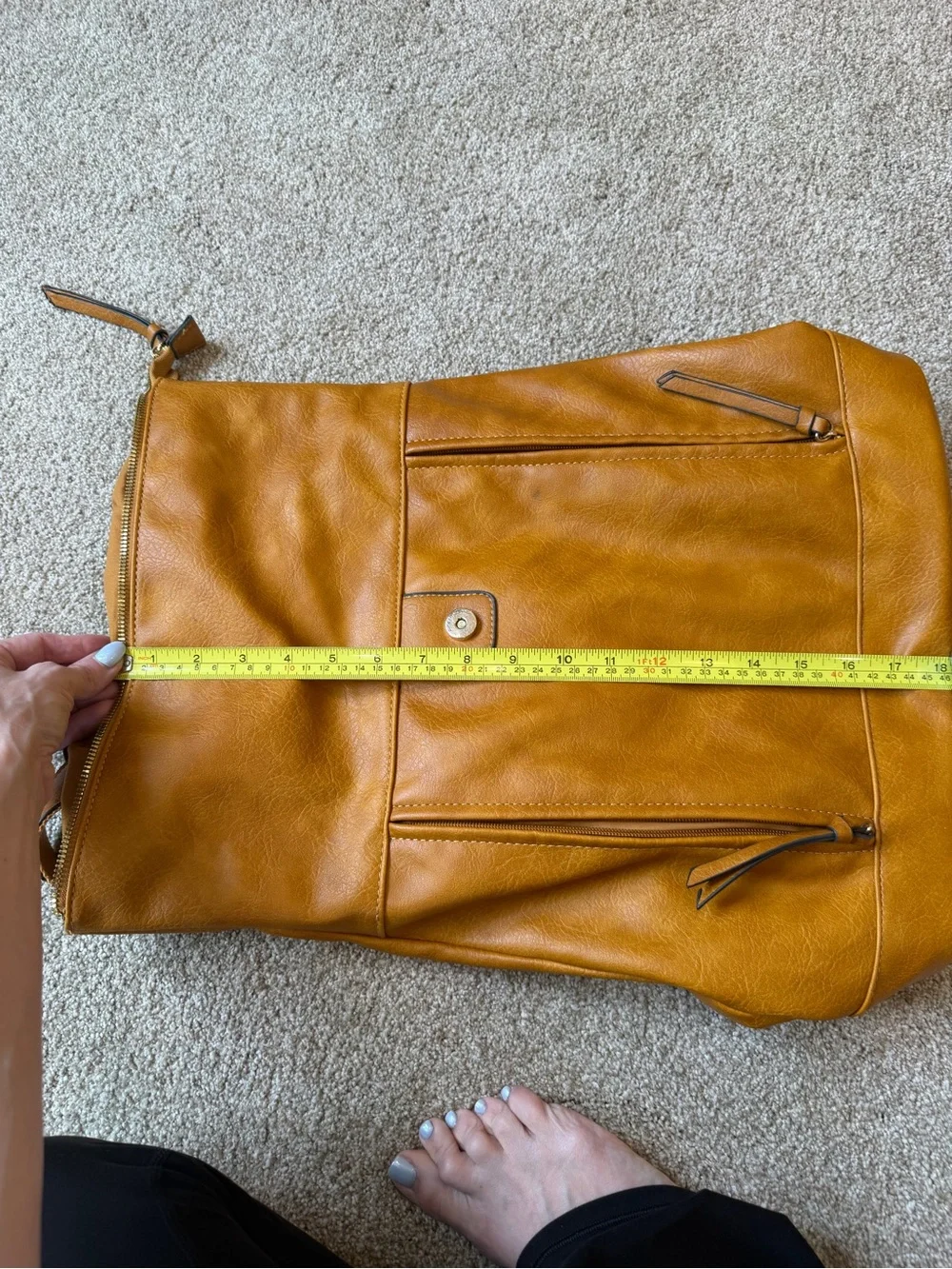Camel Faux Leather Fold-Over Backpack/ Convertible Laptop Travel Bag.